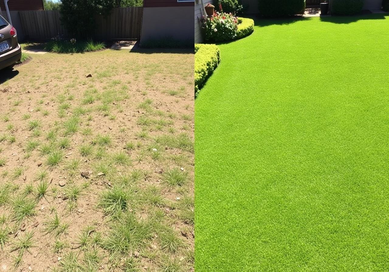 Before and after lawn transformation